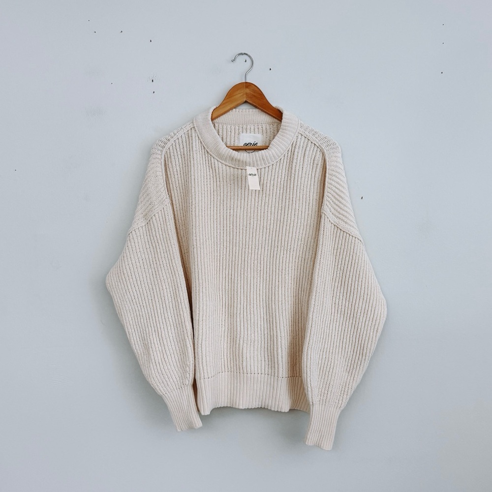 Aerie Cozy Cream Chenille Ribbed Sweater NWT - Picture 2 of 6